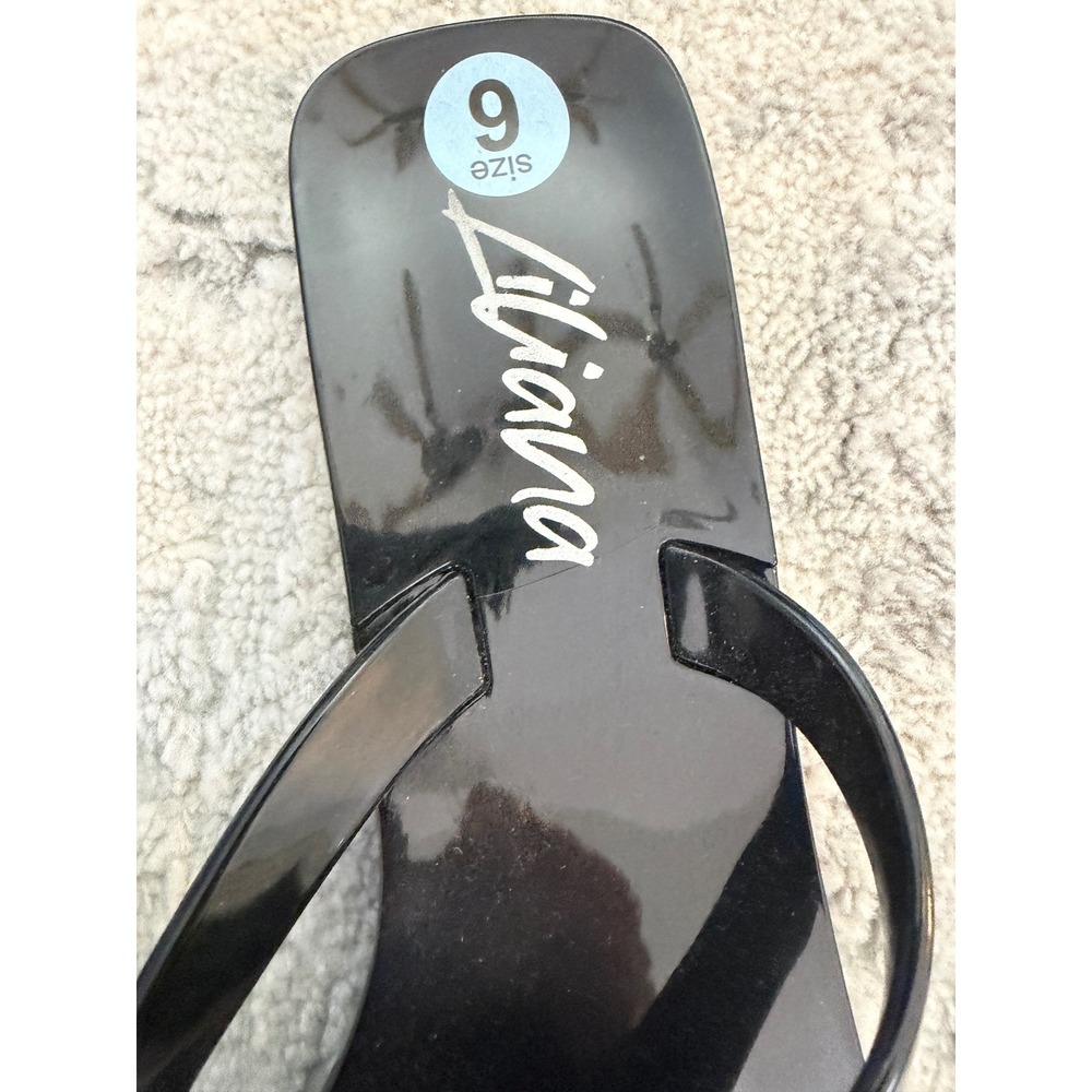Liliana Black Jelly Thong Sandals Oversized Bow Flat Slides Women Size 9 - Picture 2 of 4